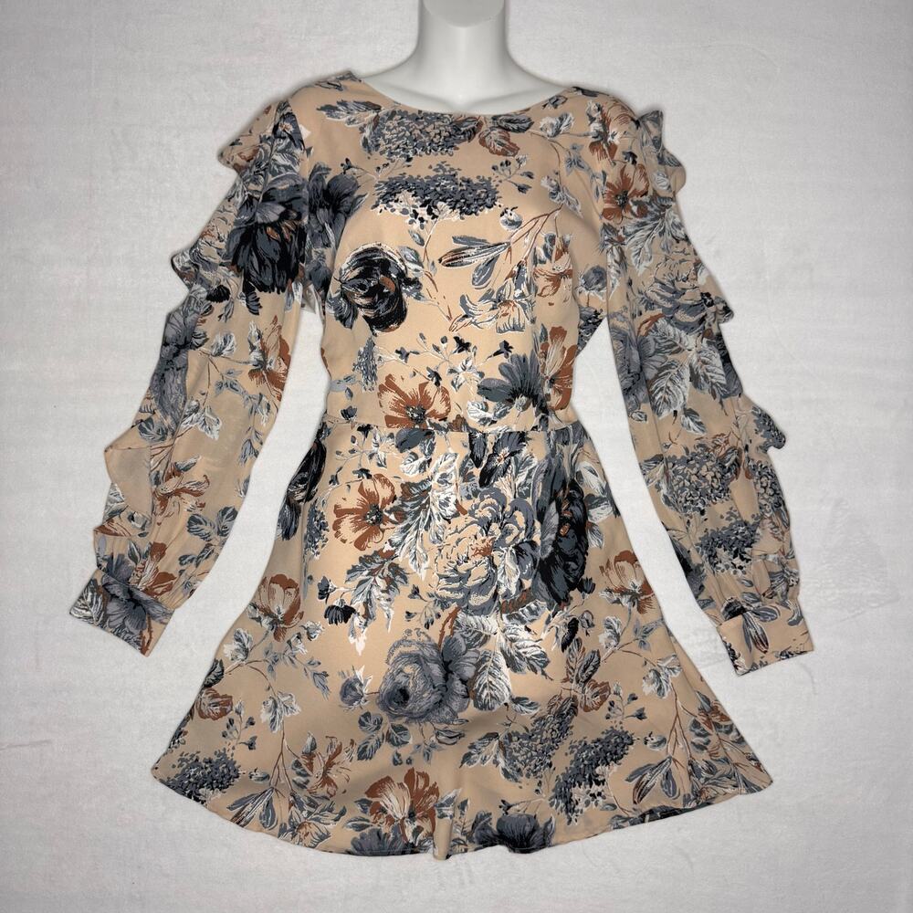 NWT Ali & Jay Merci Tan Floral Ruffle Dress